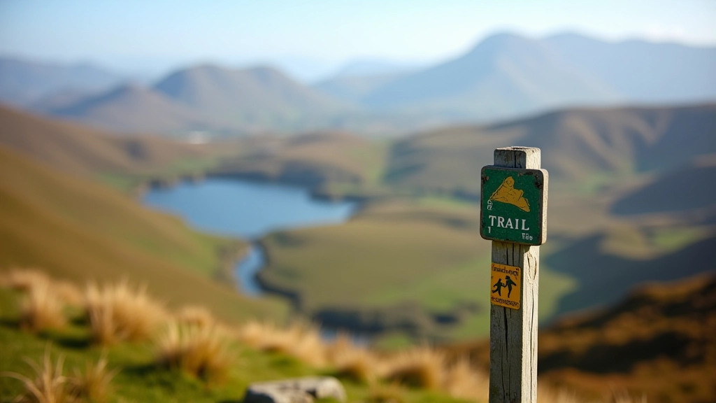 Trail waymark post on mountain path