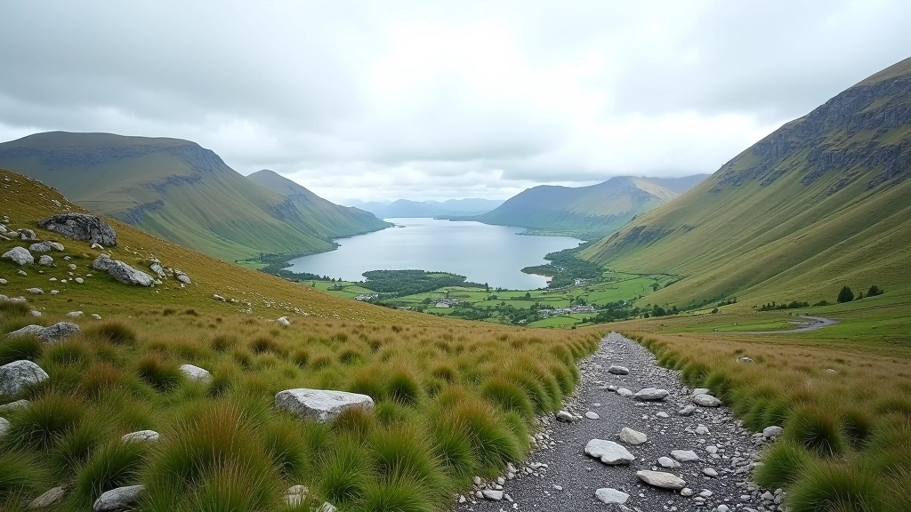 Scenic view of Healy Pass mountain terrain with Glanmore Lake visible in the valley below